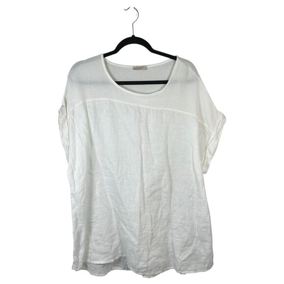 Bella Umbra Italy Linen White Short Sleeve Flowy Blouse Size 1X - Picture 1 of 5